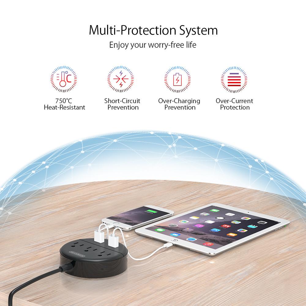 PowerNest Dot Power Strip 3 Outlets 2 USB Small & Travel