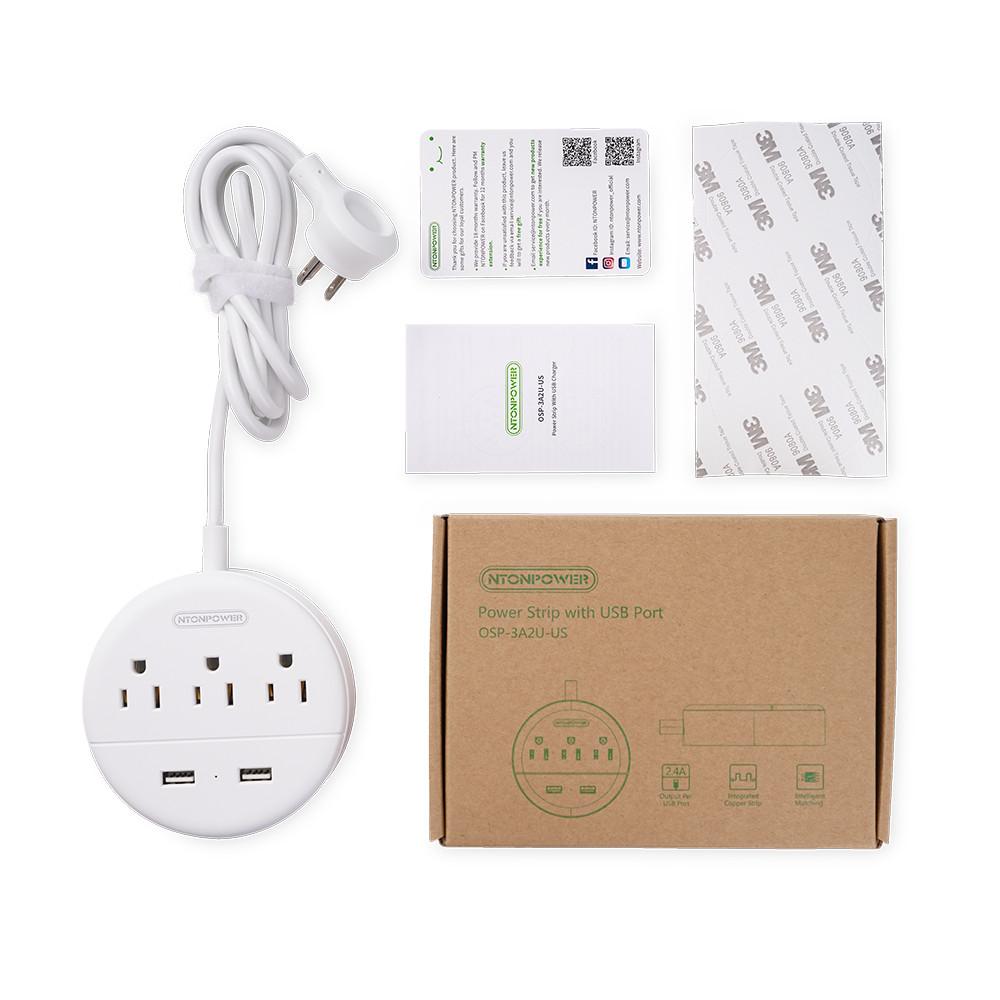 PowerNest Dot Power Strip 3 Outlets 2 USB Small & Travel