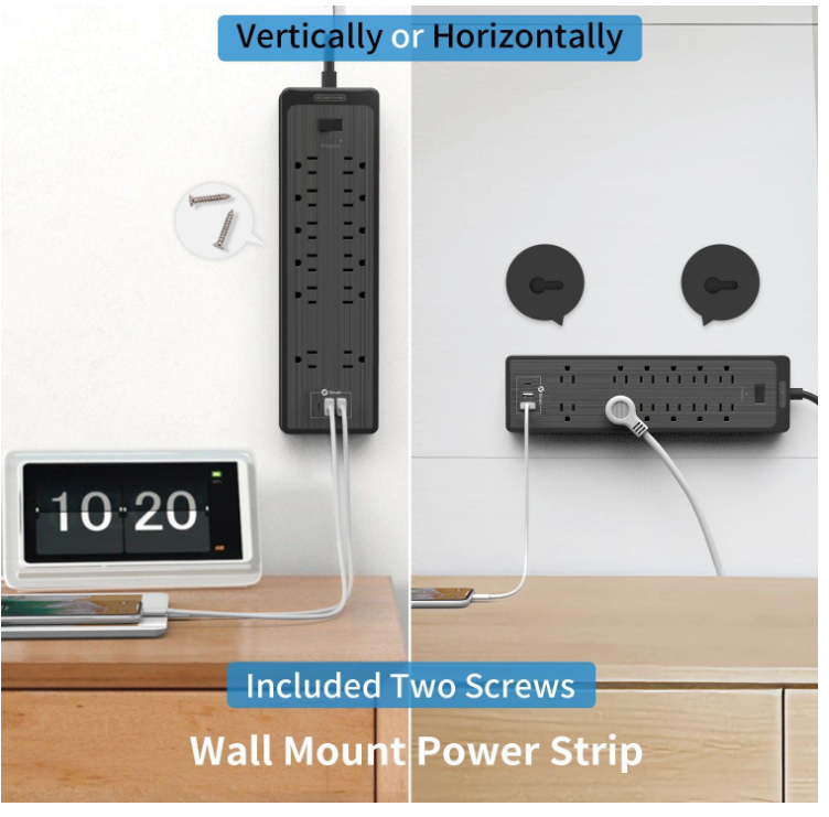 PowerNest Surge Protector Power Strip 12 Outlets 2 USB-A 1-USB C（SKU: LS-12A3U-US-BK-4.6M,  ASIN: B08CKBHCLD, GTIN：6954301173823）