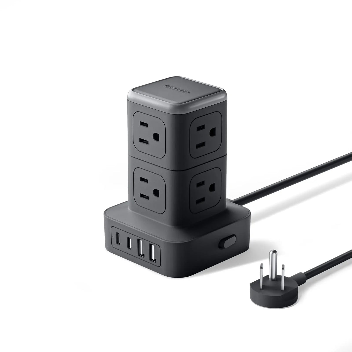 PowerNest New Surge Protector Power Strip Tower 8 Outlets 2 USB-A 2 USB-C